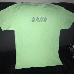 WKND skateboards Shirt in size Large light neon green with blue WKND embroidered